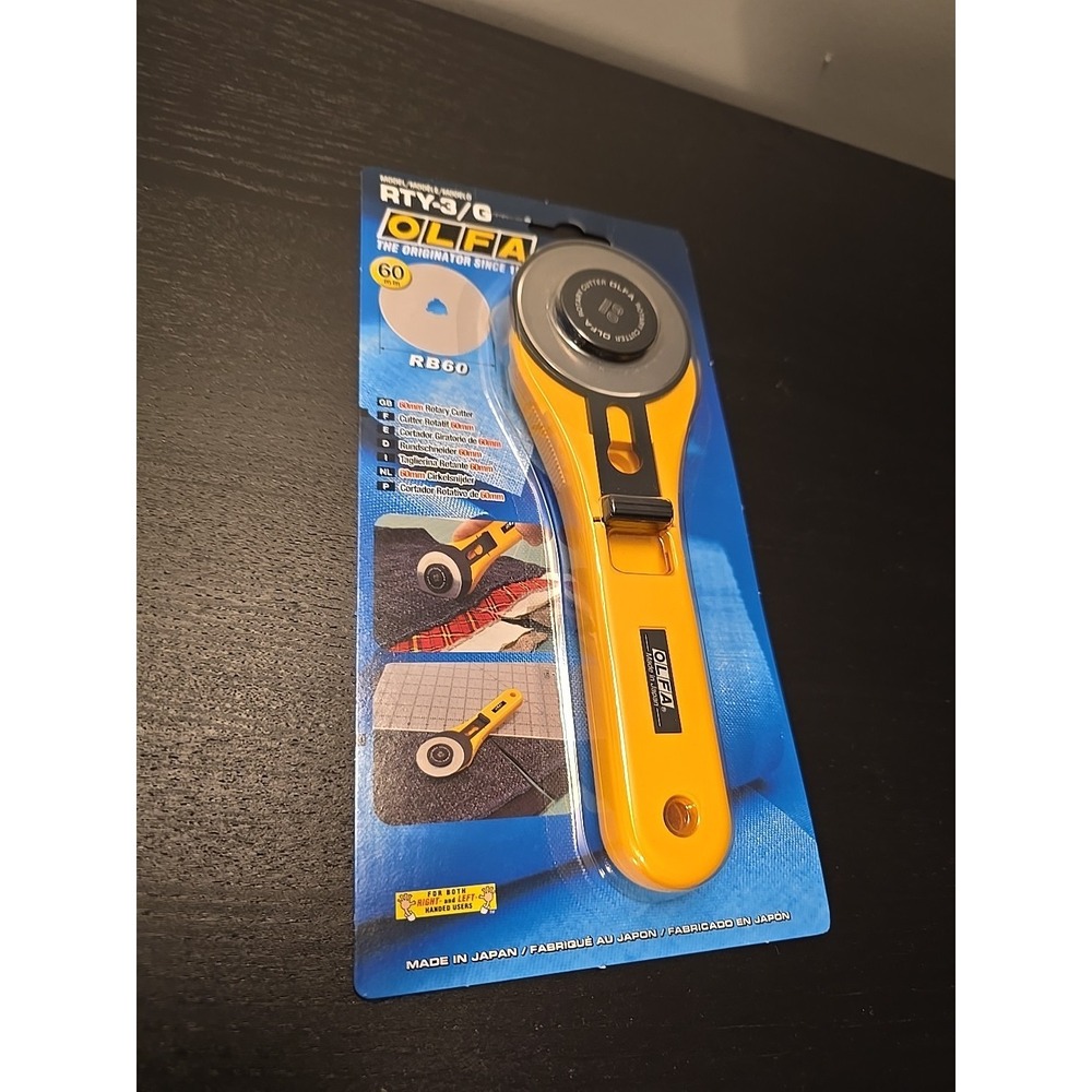 Olfa RB60 RTY-3/G 60mm Straight Handle Rotary Cutter Yellow Left Right Handed